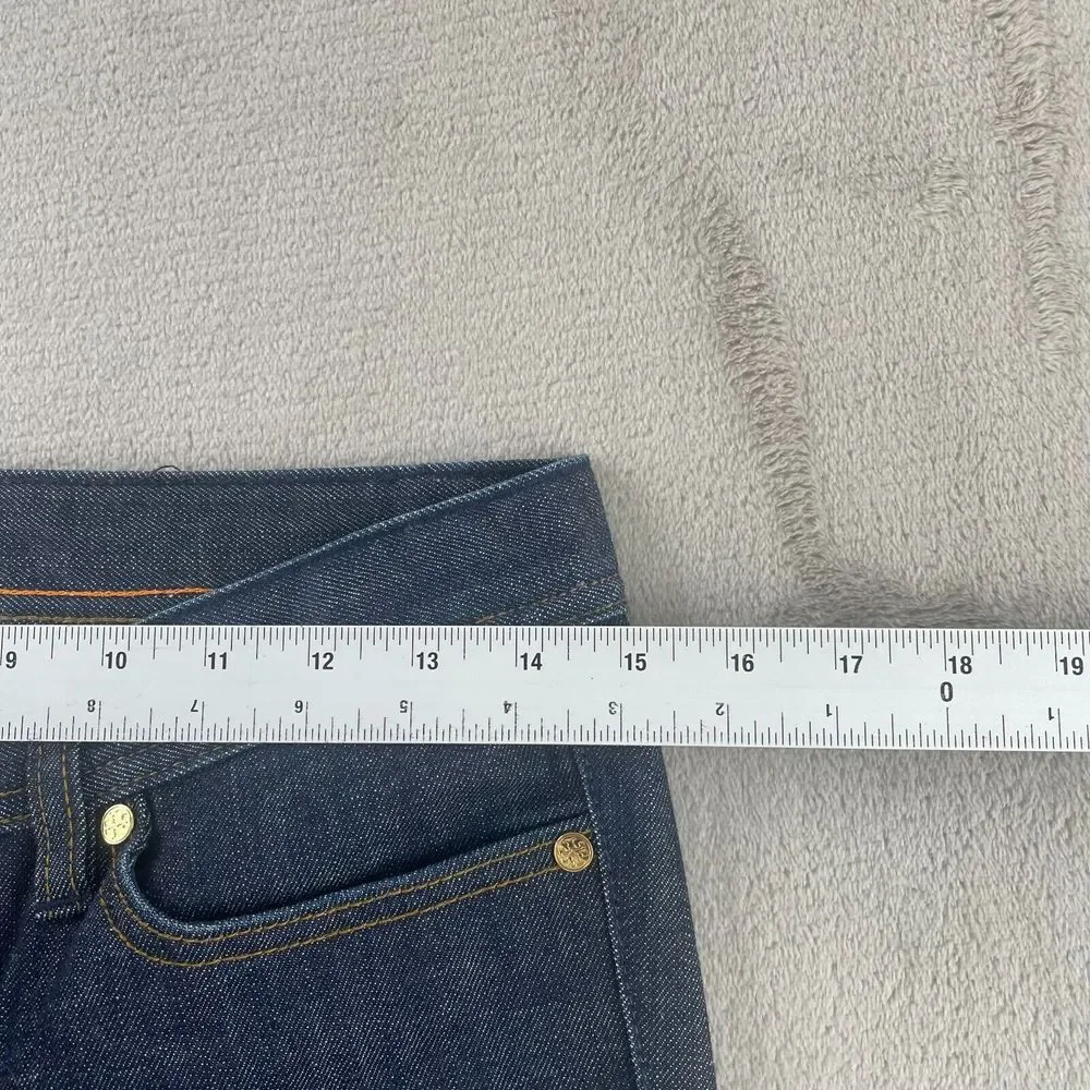 Tory‎ Burch Classic Tory Jeans in Dark Blue Women 27 BootCut Flare Gold Fishings